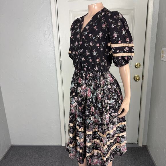 Vintage 70s JCPenney Women's Dress Prairie Floral Cotton Party Button I4-18 - Picture 3 of 7